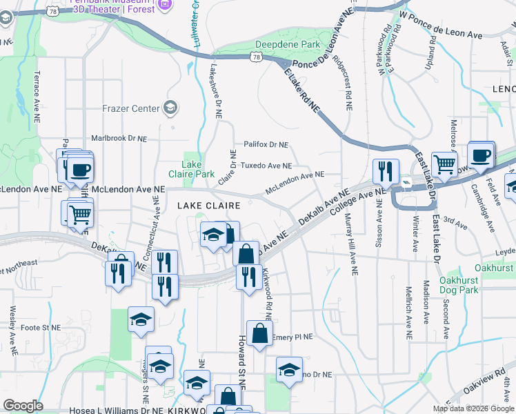 map of restaurants, bars, coffee shops, grocery stores, and more near 325 Gordon Avenue Northeast in Atlanta