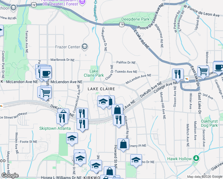 map of restaurants, bars, coffee shops, grocery stores, and more near 339 Southerland Terrace Northeast in Atlanta