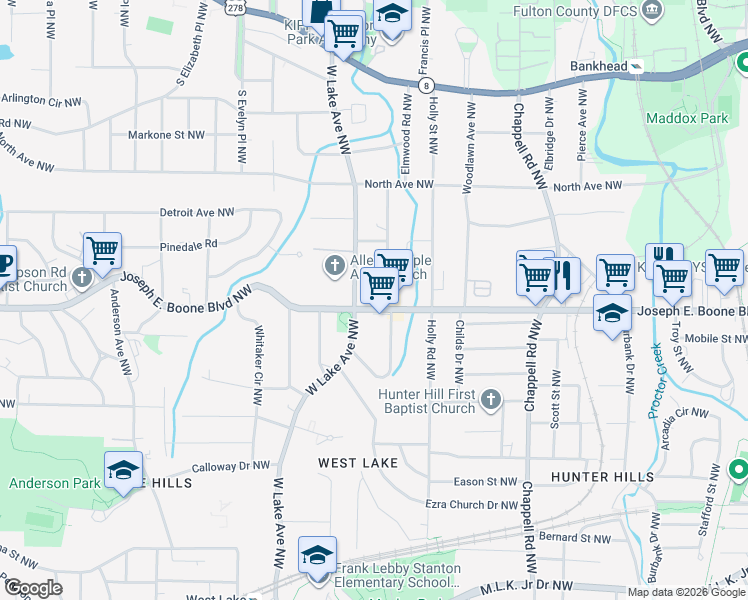 map of restaurants, bars, coffee shops, grocery stores, and more near in Atlanta