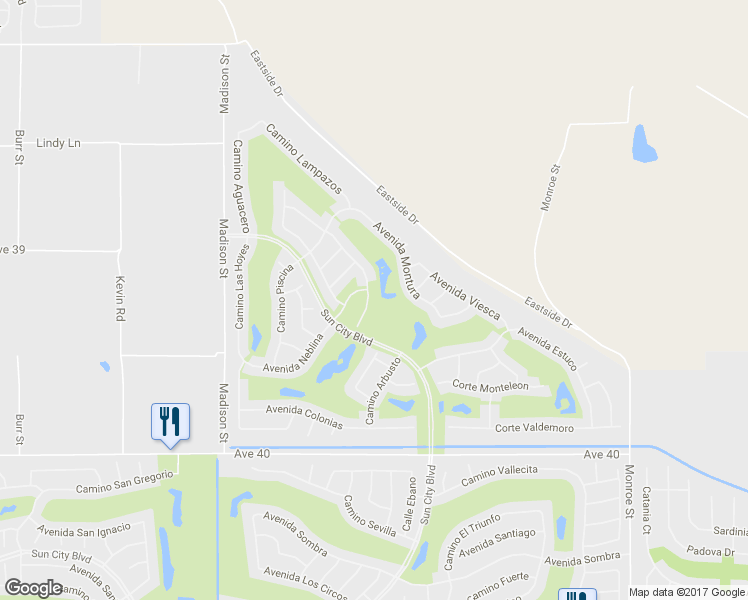 map of restaurants, bars, coffee shops, grocery stores, and more near 81340 Corte Compras in Indio