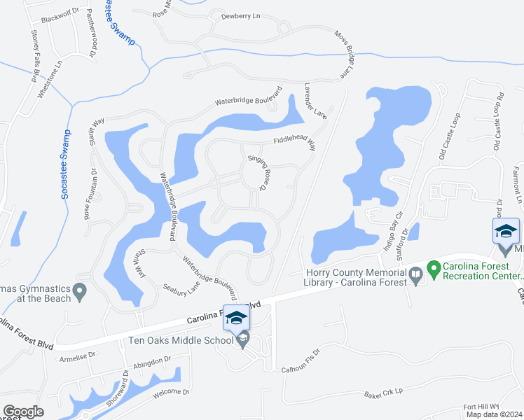 map of restaurants, bars, coffee shops, grocery stores, and more near Fiddlehead Way in Myrtle Beach