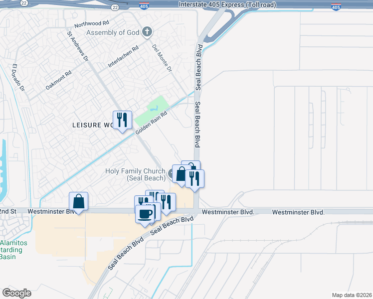map of restaurants, bars, coffee shops, grocery stores, and more near 13741 Annandale Drive in Seal Beach