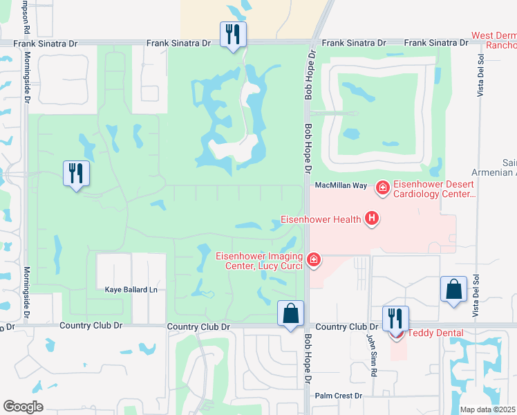 map of restaurants, bars, coffee shops, grocery stores, and more near 7 Whittier Court in Rancho Mirage
