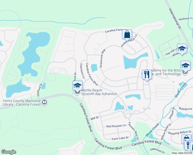 map of restaurants, bars, coffee shops, grocery stores, and more near 4615 Planters Row Way in Myrtle Beach