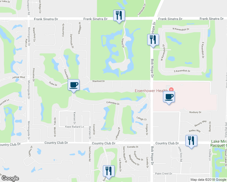 map of restaurants, bars, coffee shops, grocery stores, and more near 6 Seton Court in Rancho Mirage