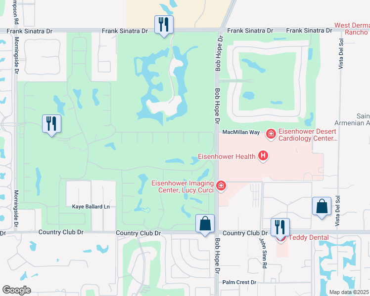 map of restaurants, bars, coffee shops, grocery stores, and more near 6 Whittier Court in Rancho Mirage