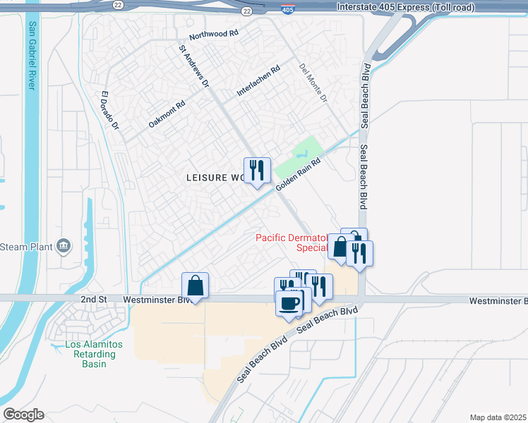 map of restaurants, bars, coffee shops, grocery stores, and more near 13720 Saint Andrews Drive in Seal Beach