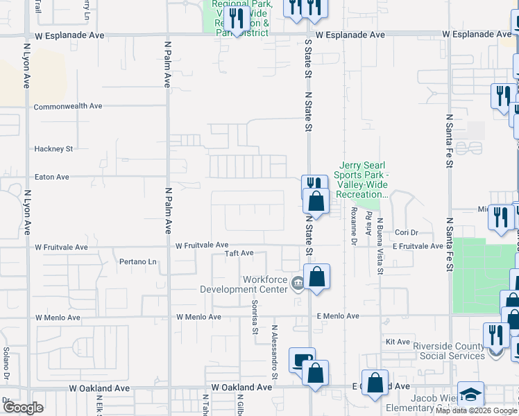 map of restaurants, bars, coffee shops, grocery stores, and more near in Hemet
