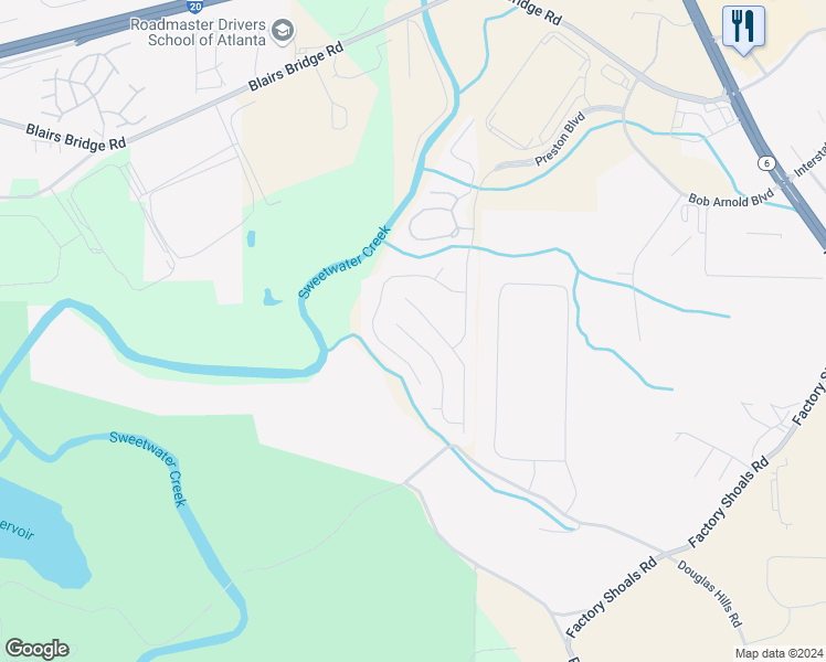 map of restaurants, bars, coffee shops, grocery stores, and more near 1613 Bradmere Lane in Lithia Springs