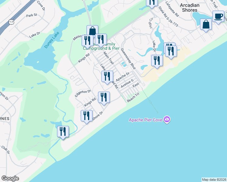 map of restaurants, bars, coffee shops, grocery stores, and more near 9661 Shore Drive in Myrtle Beach