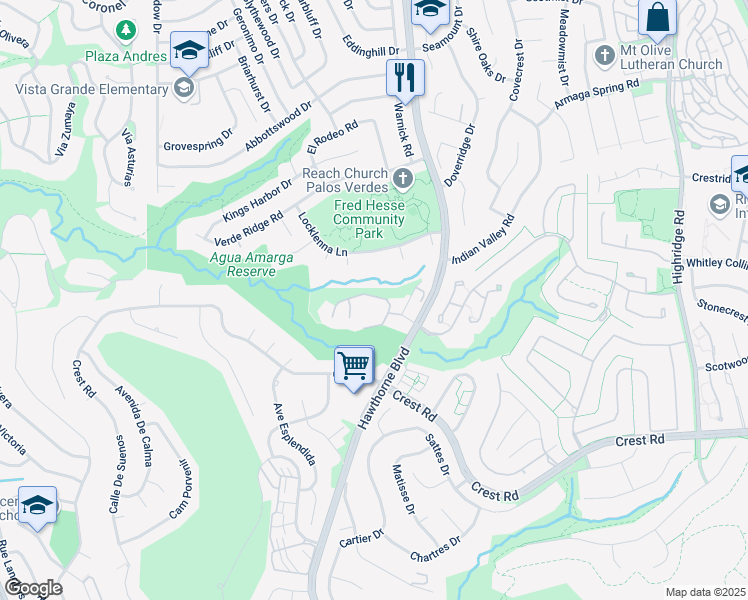 map of restaurants, bars, coffee shops, grocery stores, and more near 6542 Ocean Crest Drive in Rancho Palos Verdes