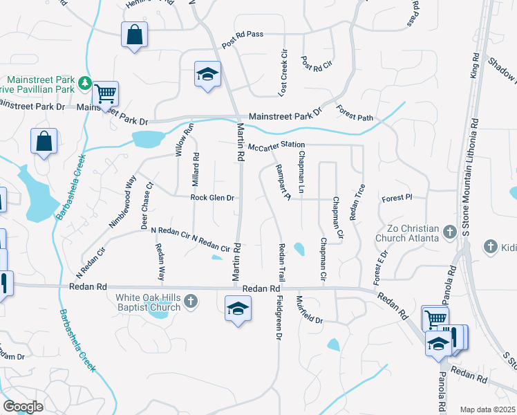 map of restaurants, bars, coffee shops, grocery stores, and more near 5183 McCarter Court in Stone Mountain