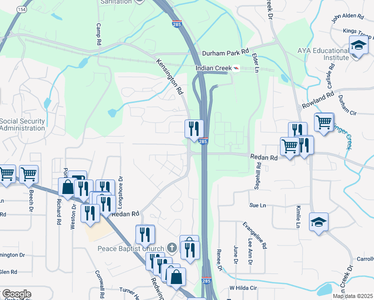 map of restaurants, bars, coffee shops, grocery stores, and more near 1058 Holcombe Road in Decatur