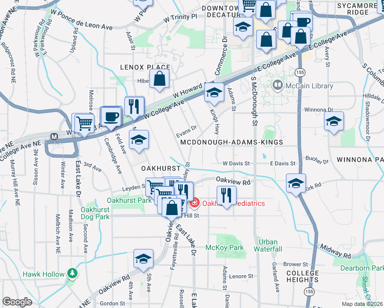 map of restaurants, bars, coffee shops, grocery stores, and more near 462 Ansley Street in Decatur
