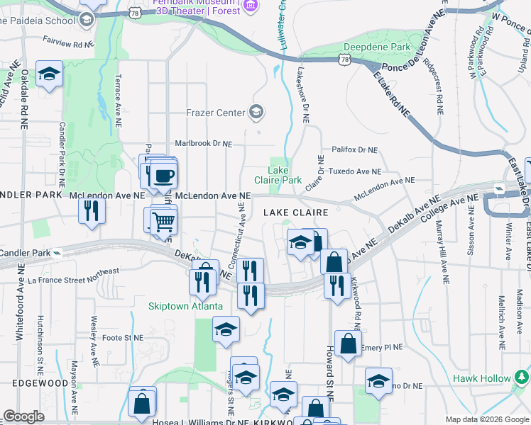 map of restaurants, bars, coffee shops, grocery stores, and more near 352 Mathews Avenue Northeast in Atlanta