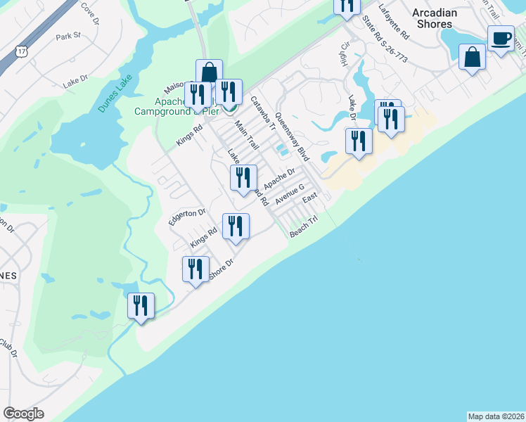 map of restaurants, bars, coffee shops, grocery stores, and more near 9661 Shore Drive in Myrtle Beach