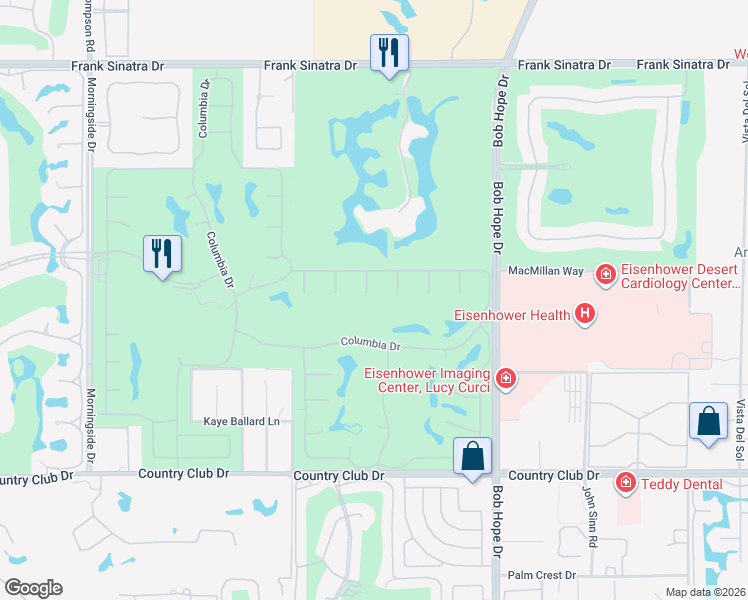 map of restaurants, bars, coffee shops, grocery stores, and more near 6 Seton Court in Rancho Mirage