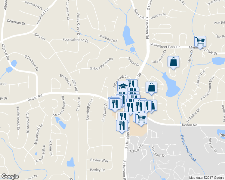 map of restaurants, bars, coffee shops, grocery stores, and more near 823 Ashton Oak Circle in Stone Mountain