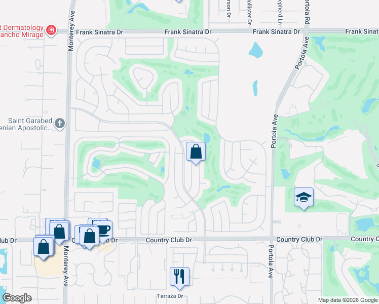 map of restaurants, bars, coffee shops, grocery stores, and more near 39163 Warm Springs Drive in Palm Desert