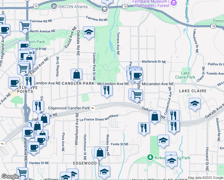 map of restaurants, bars, coffee shops, grocery stores, and more near 357 Mell Avenue Northeast in Atlanta
