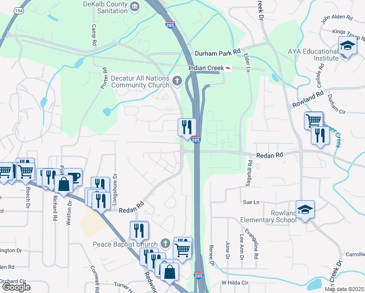 map of restaurants, bars, coffee shops, grocery stores, and more near 1058 Holcombe Road in Decatur