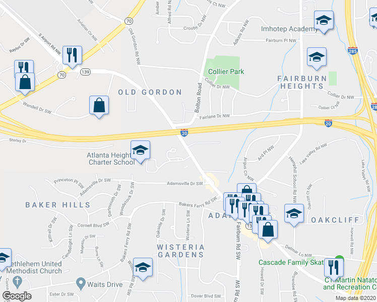 map of restaurants, bars, coffee shops, grocery stores, and more near 3724 Martin Luther King Junior Drive Northwest in Atlanta