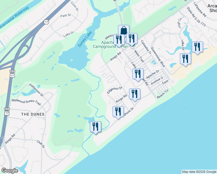map of restaurants, bars, coffee shops, grocery stores, and more near 9547 Edgerton Drive in Myrtle Beach
