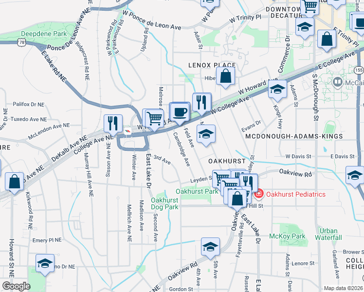 map of restaurants, bars, coffee shops, grocery stores, and more near 163 Feld Avenue in Decatur