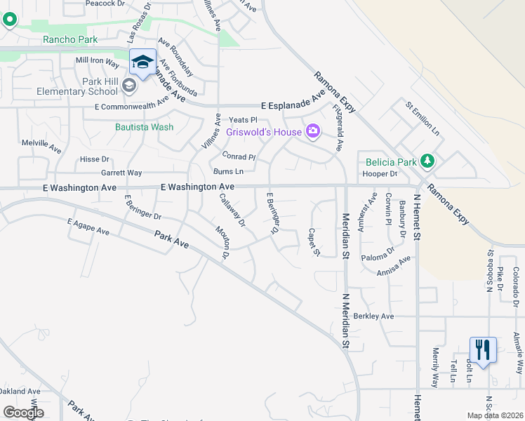 map of restaurants, bars, coffee shops, grocery stores, and more near 2147 Saint Michele Place East in San Jacinto