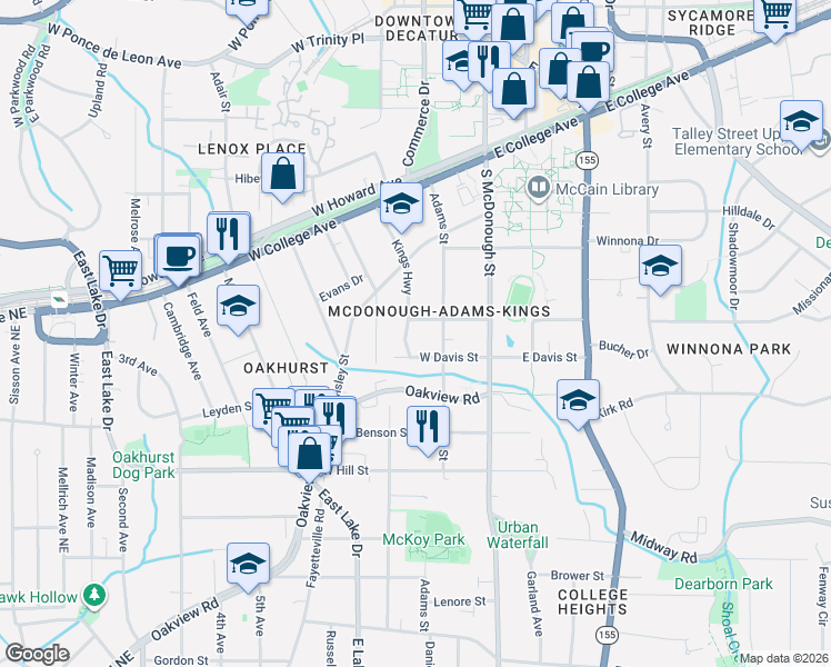 map of restaurants, bars, coffee shops, grocery stores, and more near in Decatur
