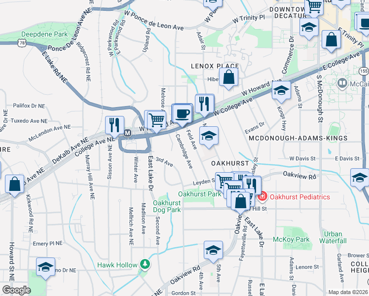 map of restaurants, bars, coffee shops, grocery stores, and more near 163 Feld Avenue in Decatur