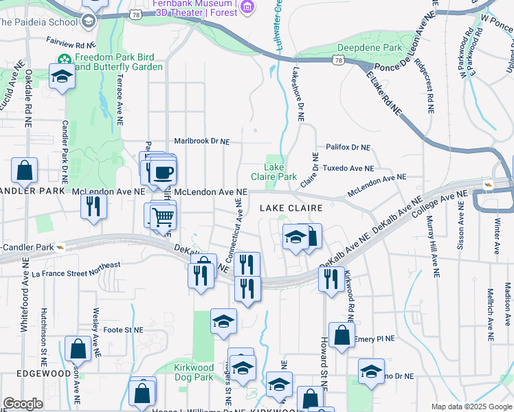 map of restaurants, bars, coffee shops, grocery stores, and more near 352 Mathews Avenue Northeast in Atlanta