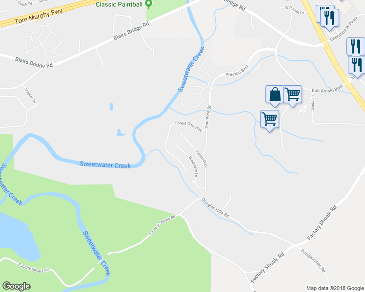 map of restaurants, bars, coffee shops, grocery stores, and more near 1611 Bradmere Lane in Lithia Springs