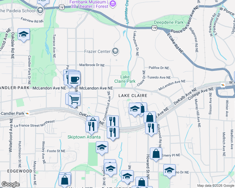 map of restaurants, bars, coffee shops, grocery stores, and more near 352 Mathews Avenue Northeast in Atlanta