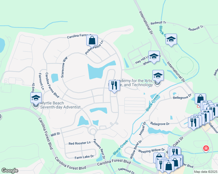 map of restaurants, bars, coffee shops, grocery stores, and more near 2095 Haystack Way in Myrtle Beach