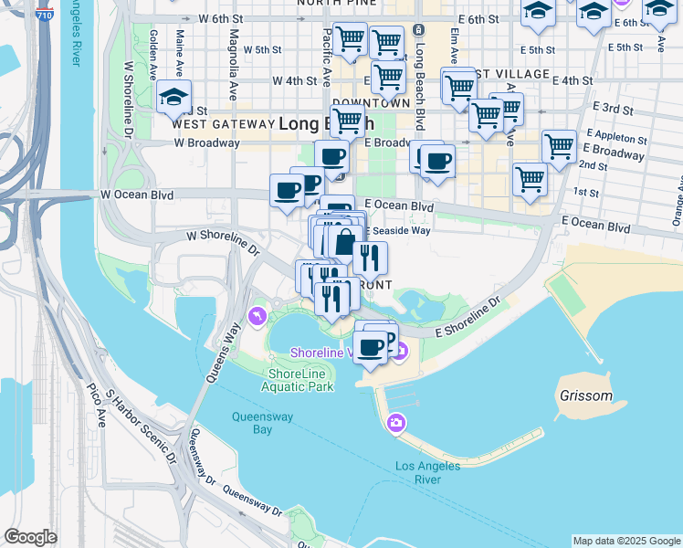 map of restaurants, bars, coffee shops, grocery stores, and more near 80 Bay Street in Long Beach