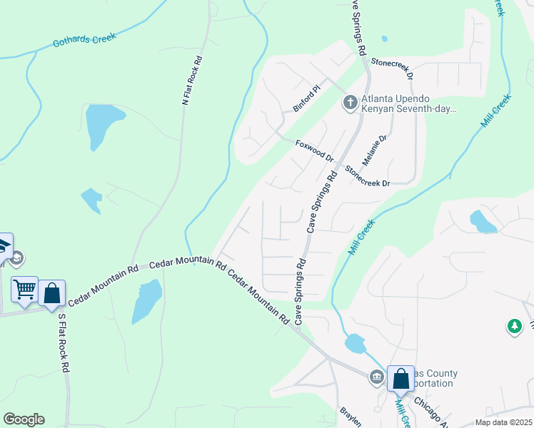 map of restaurants, bars, coffee shops, grocery stores, and more near 7510 Grayson Bridge Circle in Douglasville
