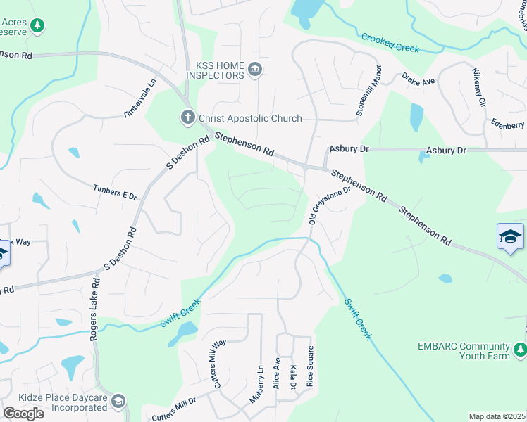 map of restaurants, bars, coffee shops, grocery stores, and more near 7145 Brushwood Bend in Lithonia