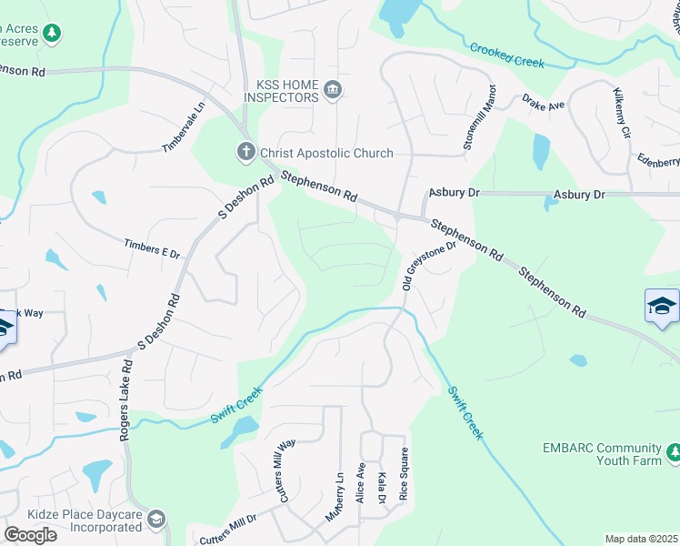 map of restaurants, bars, coffee shops, grocery stores, and more near 7139 Brushwood Bend in Lithonia