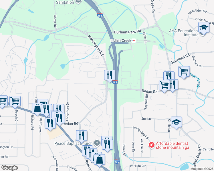 map of restaurants, bars, coffee shops, grocery stores, and more near 1058 Holcombe Road in Decatur