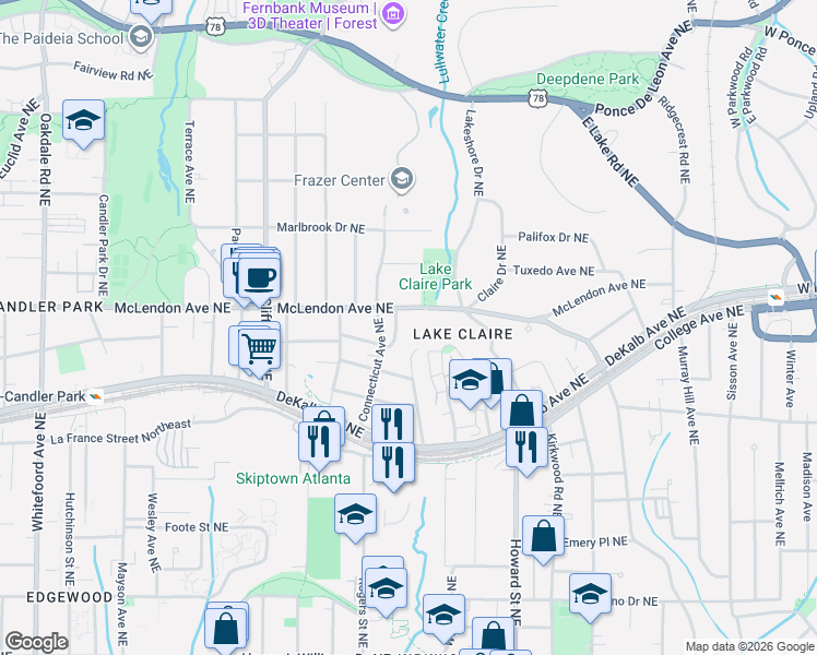 map of restaurants, bars, coffee shops, grocery stores, and more near 352 Mathews Avenue Northeast in Atlanta