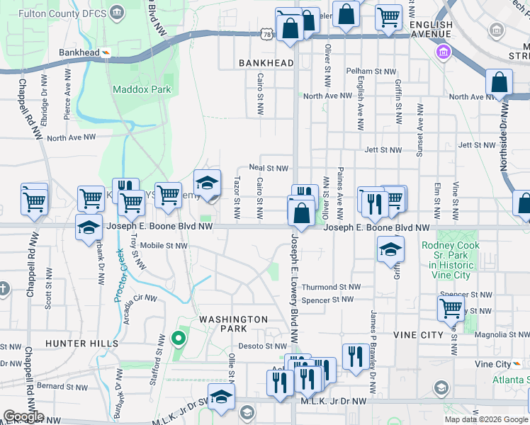 map of restaurants, bars, coffee shops, grocery stores, and more near in Atlanta