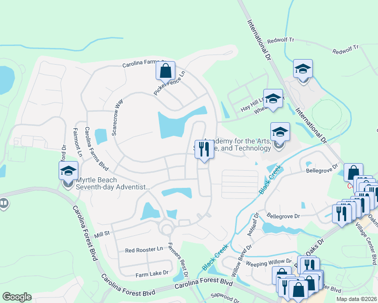 map of restaurants, bars, coffee shops, grocery stores, and more near 4504 Planters Row Way in Myrtle Beach
