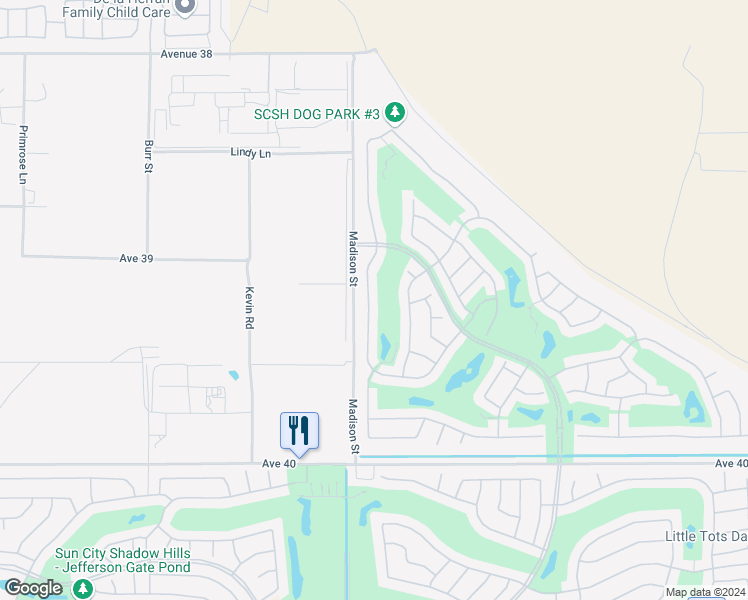 map of restaurants, bars, coffee shops, grocery stores, and more near 39200 Camino Las Hoyes in Indio