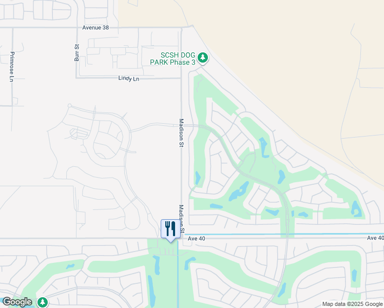 map of restaurants, bars, coffee shops, grocery stores, and more near 39200 Camino Las Hoyes in Indio