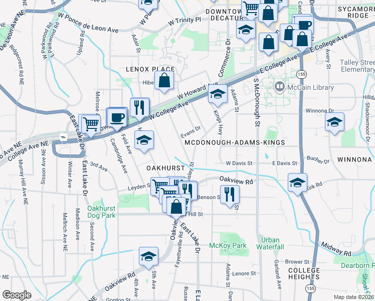 map of restaurants, bars, coffee shops, grocery stores, and more near 228 Jefferson Place in Decatur