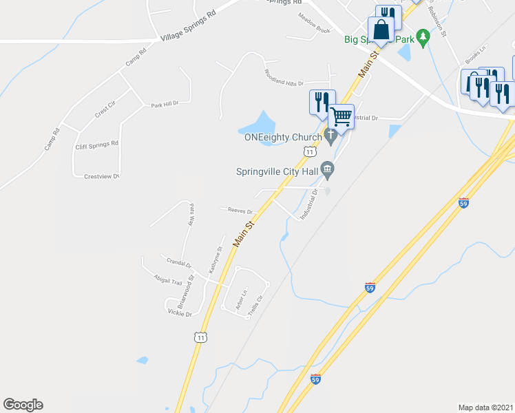 map of restaurants, bars, coffee shops, grocery stores, and more near 198 Main Street in Trussville
