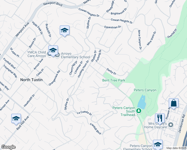 map of restaurants, bars, coffee shops, grocery stores, and more near 11042 Gold Star Lane in Santa Ana