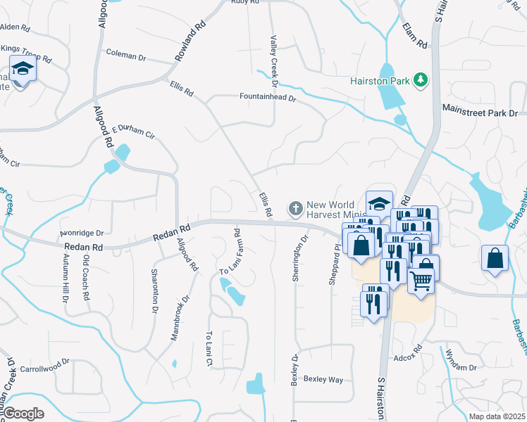 map of restaurants, bars, coffee shops, grocery stores, and more near 1063 To Lani Drive in Stone Mountain