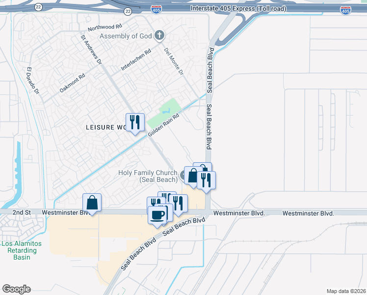 map of restaurants, bars, coffee shops, grocery stores, and more near 13730 Annandale Drive in Seal Beach